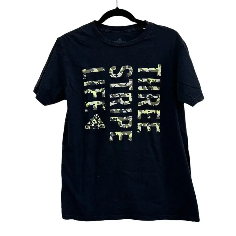 DELIST Adidas Three Stripe Life Camo T-Shirt Men's Black Gym Comfy Medium